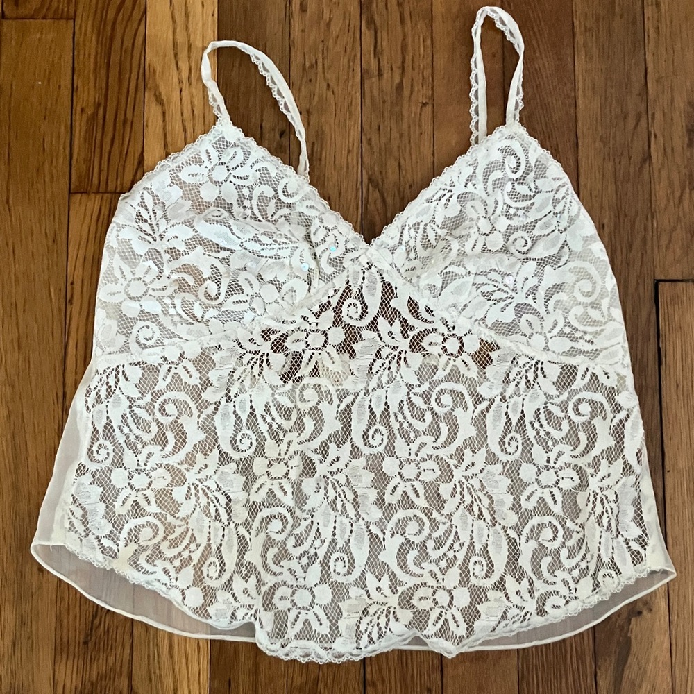 Victoria's Secret Sheer White Lace camisole Top sz medium